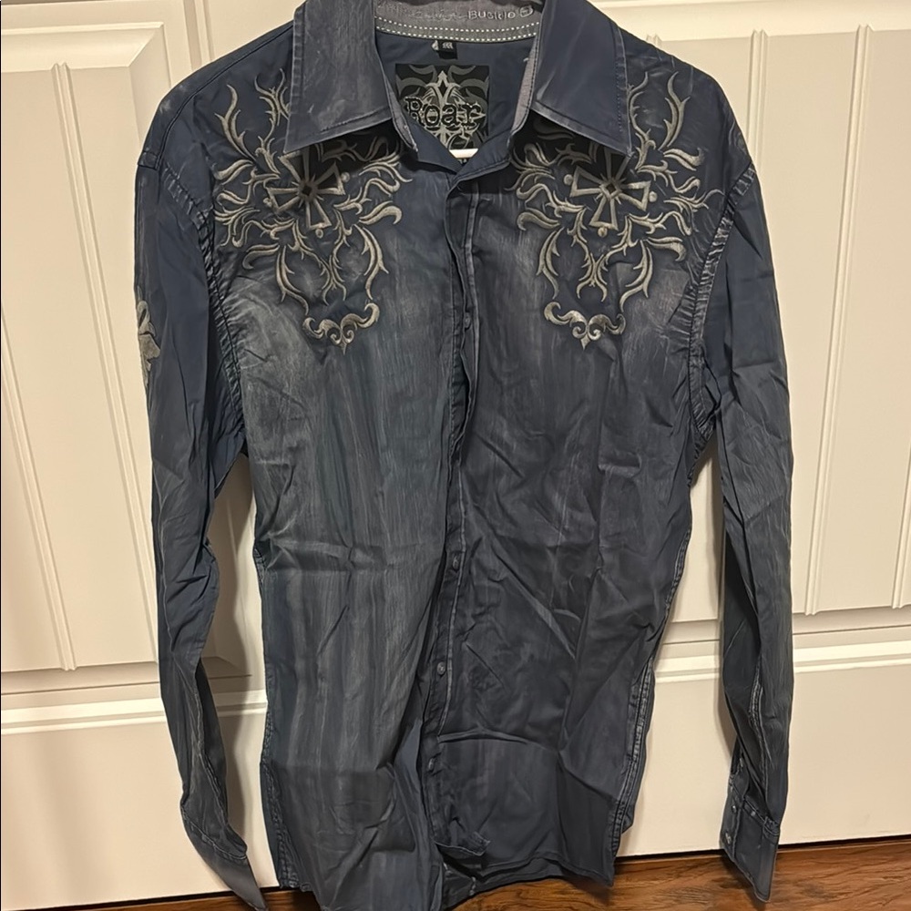 Roar Men's Blue Embroidered Shirt